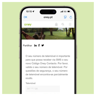 Formulário para recuperar Código Oney Contacto