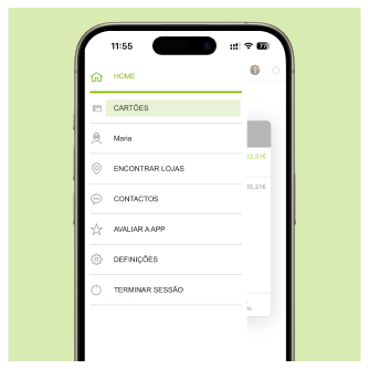 Ecrã menu principal APP Oney