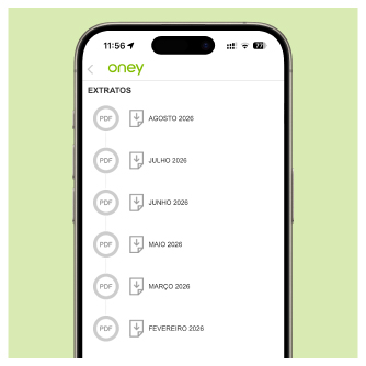 Ecrã de extratos APP Oney