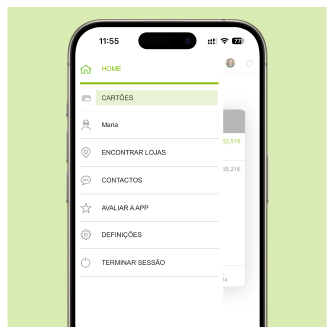Ecrã Menu principal APP Oney