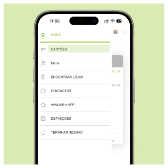 Ecrã menu principal APP Oney