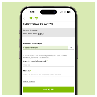 Ecrã  do formulário para pedido de substituição de cartão de crédito