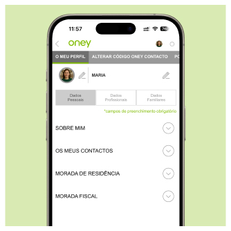 Ecrã "O meu perfil" APP Oney