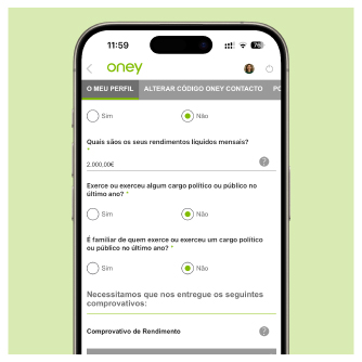 Formulário de alteração de dados pessoais na APP Oney